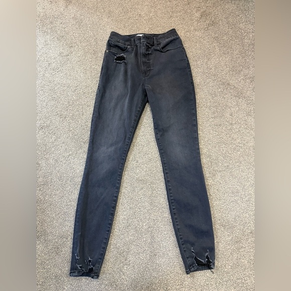 Good American Good Waist Black Distressed Skinny Jeans size 4/27 - Picture 1 of 5